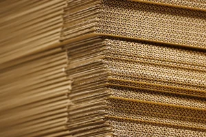 Stacked cardboard boxes in a warehouse
