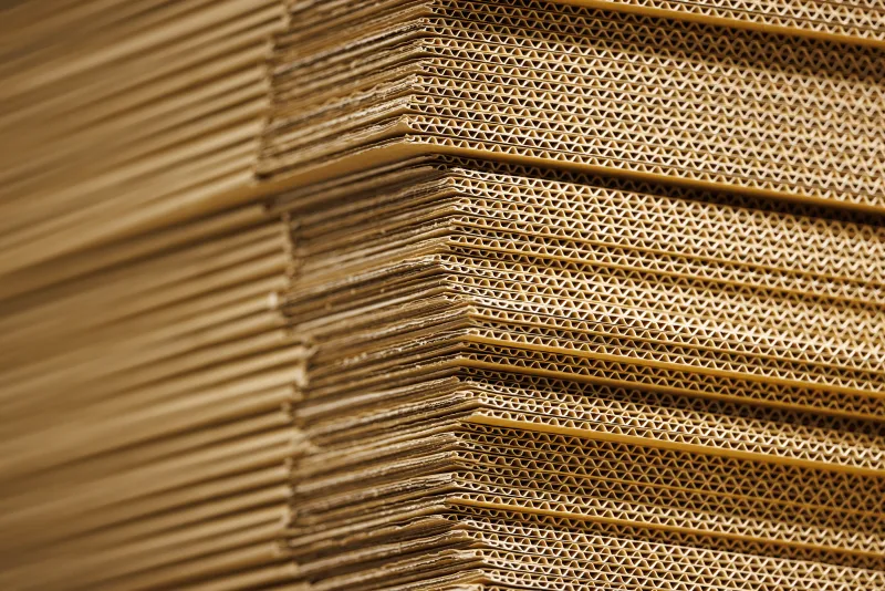 Stacked cardboard boxes in a warehouse