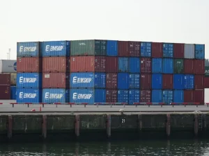 Stacks of shipping containers at Rotterdam port