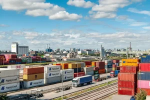 Container terminal along the river at Mannheim port