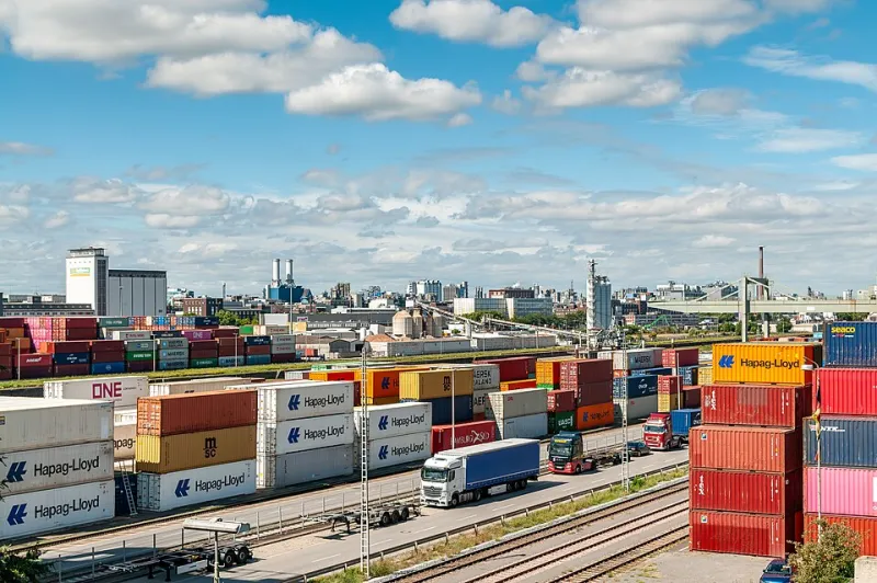 Container terminal along the river at Mannheim port