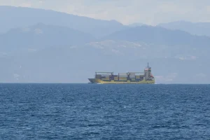 Container ship sailing in open water