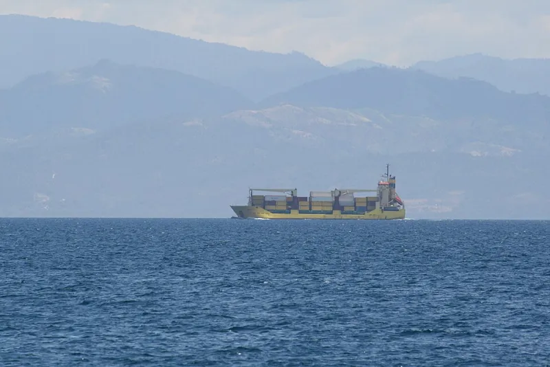 Container ship sailing in open water